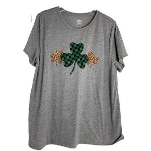 Celebrate Together St Patrick's Day T-shirt Women's Clover Gingham Gray  XL